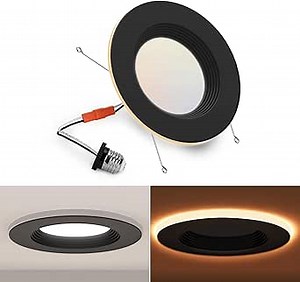 POWERASIA 1 Pack Black 5/6 Inch LED Can Lights with Night Light, 5CCT Retrofit Recessed Lighting Selectable 2700K-6000K Dimmable, 12W=75W, 1200LM Downlight with Metal Smooth Trim-ETL and Energy Star