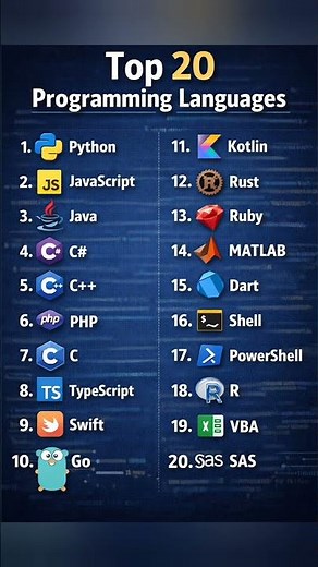 Top 20 Programming Languages You MUST Know #coding #csstudent #programming
