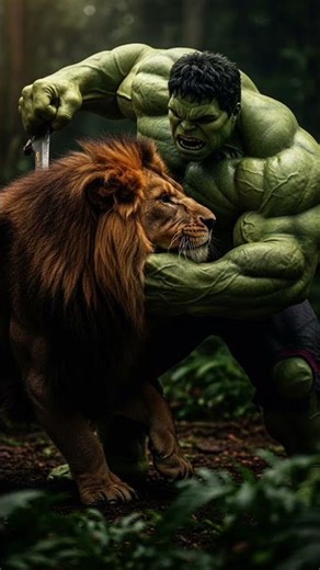 hulk beating a powerful lion