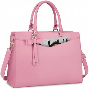 RAINSMORE Laptop Bag for Women 15.6 Inch PU Tote Bag Business Office Work Bag Waterproof Briefcase Computer Tote Lightweight Handbag Shoulder,Pink