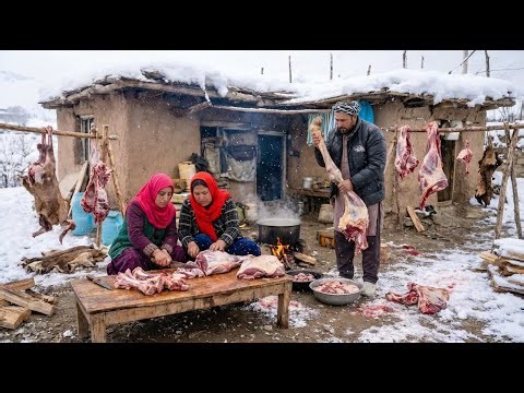 Cooking in the extreme cold of Afghanistan Traditional camel meat stew cooked in a sealed pot over