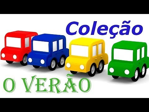 4 carros coloridos. O verão. Desenhos animados. Coleção.