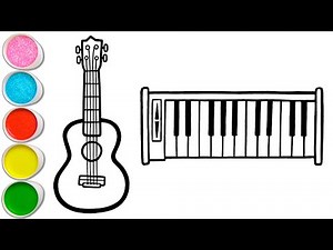 Guitar, Keyboard and Maracas Drawing & Painting for Kids 🎸🎹 Coloring Show #380