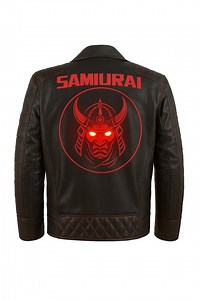 Samurai Spirit Leather Jacket | Cyber Ronin Biker Jacket | Handcrafted Black Leather Jacket With Red Stitching & Embroidered Samurai Patches - Etsy