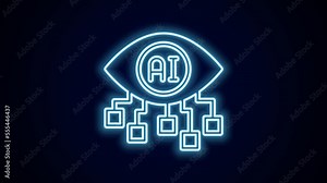 Glowing neon line Computer vision icon isolated on black background. Technical vision, eye circuit, video surveillance system, augmented reality systems. 4K Video motion graphic animation Stock Video