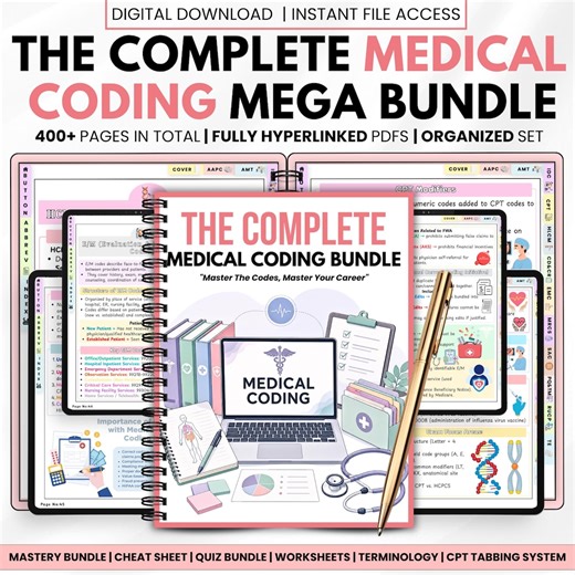 Mega Bundle de codage médical | Notes d'étude de la CIM-10 et du CPT | Aide-mémoire de codage et feuilles d'exercices pratiques | Téléchargement PDF - Etsy France