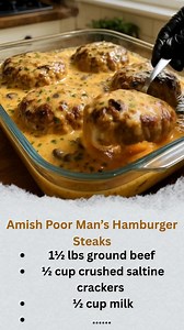 Amish Poor Man’s Hamburger Steaks There’s something humble and heartwarming about a meal like this — no frills, no fuss, just pure comfort on a plate. From deesviral, this old-fashioned favorite delivers juicy beef patties in creamy gravy that brings back Grandma’s kitchen. Ingredients: • 1½ lbs ground beef • ½ cup crushed saltine crackers • ½ cup milk • Salt & pepper to taste • ½ cup all-purpose flour (for dredging) • 1 can cream of mushroom soup • 1 can cream of chicken soup .... | Simple & Ta