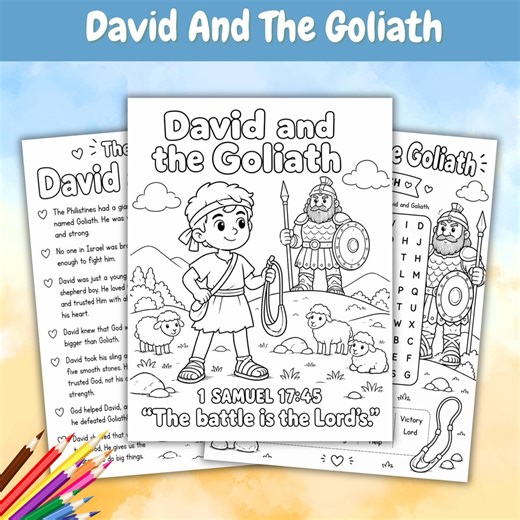 David Goliath Coloring Pages, Bible Story Activity, Sunday School Craft (digital Download) - Etsy