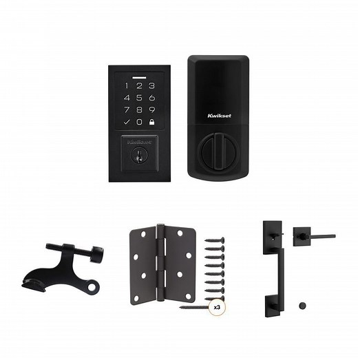 SmartCode 270 Deadbolt, Hinge Pin Stop, 4 in. Hinge (3-Count) and San Clemente Handleset Combo - The Home Depot