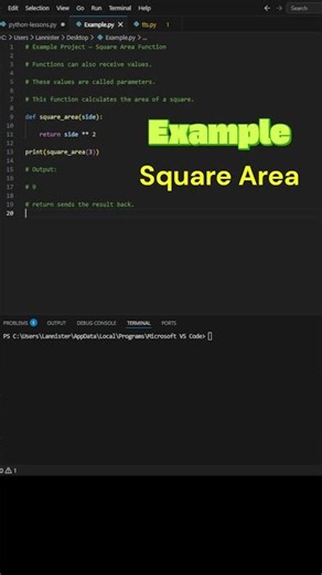54. Square Area Calculator ⬜ Python Example Project #shorts