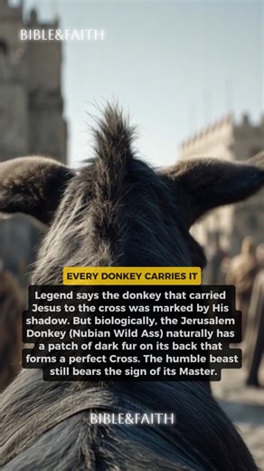 Look closely at the back of a donkey. Almost all of them have a dark strip of fur down their spine and across their shoulders, forming a natural Cross. Jesus rode the humble beast into Jerusalem, and the animal still wears the sign today. #PalmSunday #Donkey #Creation #BibleFacts #JesusChrist #Nature #Christianity | Bible with me