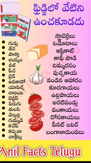 1.3M views · 2.5K reactions | ఫ్రిజ్ లో వీటిని ఉంచకూడదు? . . . #foodblogger #foodlover #foodhabits #healthylife #healthyhabits #healthyfoods #healthyfoodadvice #healthyliving #shorts #shortsfeed #shortsviral #shortsreels #unknownfacts #factsdaily #facts #factsdaily @followers | B Anil Kumar | Facebook
