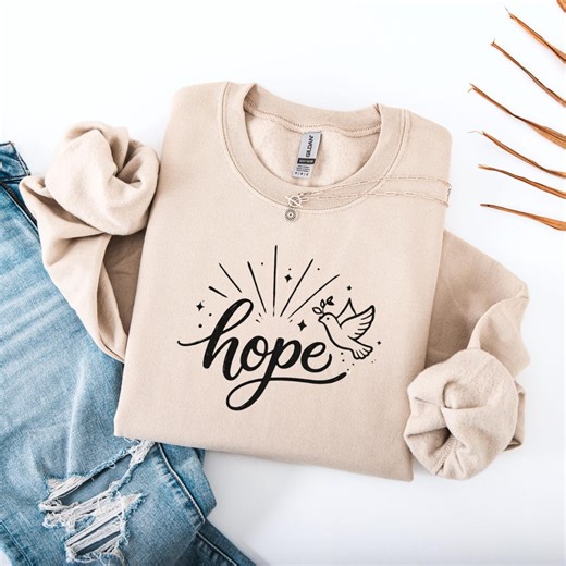 Hope Script Sweatshirt, Inspirational Word Art, Peaceful Dove Illustration, Unisex Cozy Crewneck - Etsy