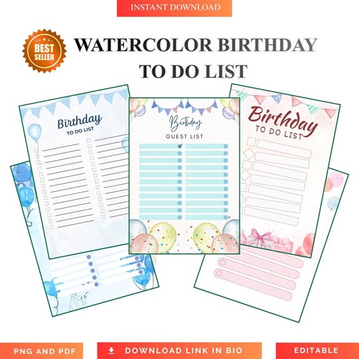 Watercolor Birthday To-Do List Printable | Birthday Party Planning Checklist | Party Organizer Planner | PDF PNG