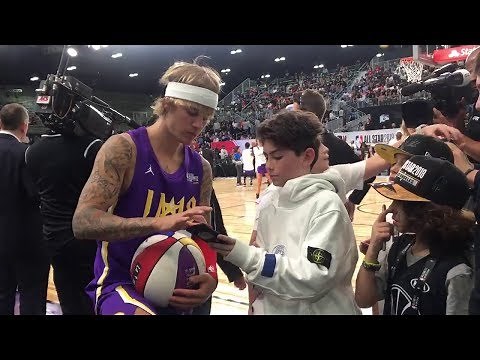 Justin Bieber at NBA All-Star Celebrity Game playing basketball in Los Angeles - February 16, 2018