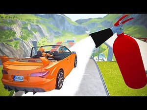Jumping through Giant Fire Extinguisher Crashes - BeamNG drive (white spray paint, high speed)