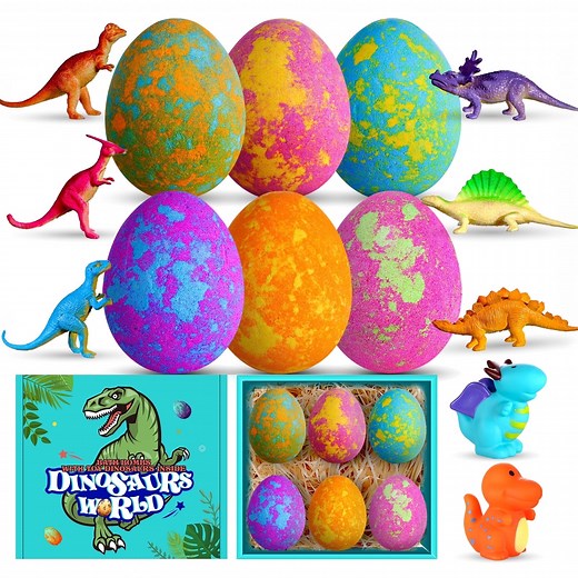 Aofmee Bath Bombs for Kids, with Surprise Dinosaur Toys Inside, Handmade Safe Bubble Bath, Fun Spa Educational Bath Toys Gift Set, for Boys and Girls