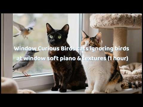 Window Curious Birds — cats ignoring birds at window soft piano & textures (1 hour)