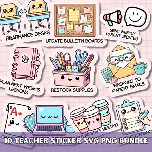 Teacher Daily Tasks Stickers SVG PNG Bundle, Goodnotes Printable Sticker, School Clipart, Gift for Teachers, Laptop Decal, Digital Planner - Etsy