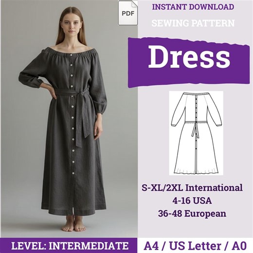 Loose Dress Pattern | Linen Dress Pattern | Maxi Dress Pattern | Dress Sewing Pattern | Plus Size Loose Dress Pattern | Sundress Pattern | - Etsy
