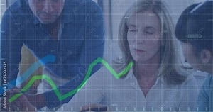 Animation of growing graphs with changing numbers over diverse coworkers discussing reports