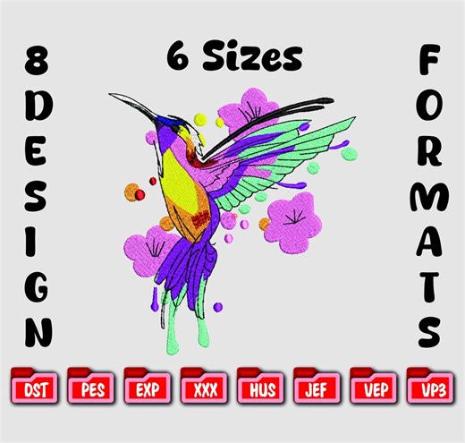 Colorful Hummingbird Embroidery Design - Floral Watercolor Digital File - Etsy