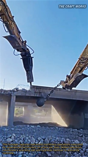 Giant Steel Ball Demolishing Solid Concrete #industrial #machinery #skills #demolition #concrete