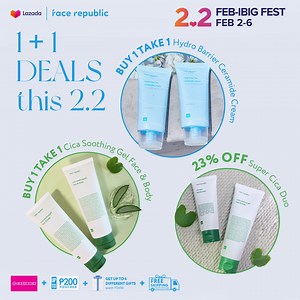 214 reactions · 3 comments | Don't miss out on these Buy 1 Get 1 FREE deals only this 2.2 SALE ✨ Enjoy up to 64% OFF + DISCOUNT VOUCHERS + FREEBIES + FREE SHIPPING NATIONWIDE  | Face Republic | Facebook