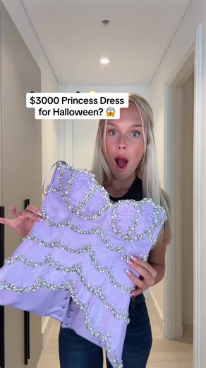 Can I wear this $3000 real life princess dress for Halloween? 😅💜 #halloweencostume #formaldress #princessdress #rapunzel