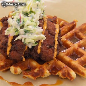 We challenge you to watch the judges describe Thomas's spicy fried chicken and jalapeno waffles without your mouth watering 🤤🤤🤤 | MasterChef UK