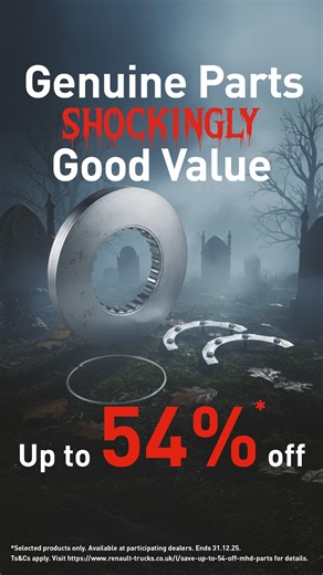 We have some spooktacular genuine parts offers running right now. Enjoy up to 54% off* selected parts. Don't miss out on these scarily good deals. Speak with your local Renault Trucks dealer today. 👻 🔗 Discover more: bit.ly/3VLHTAc Happy Halloween! 🎃 | Renault Trucks UK