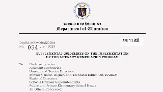 DepEd Memorandum 034, s. 2025 - Supplemental Guidelines on the Implementation of the Literacy Remediation Program