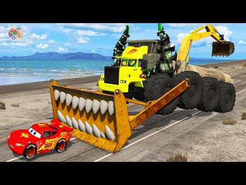 Giant CRUSHER DOZER Mack Truck Eater VS Cars Lightning McQueen Escape Monster Beamng Drive