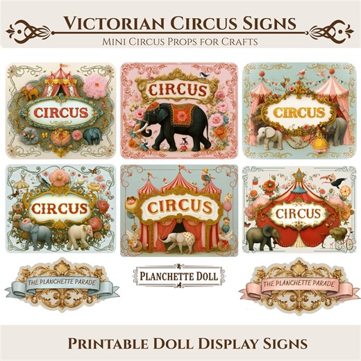 Victorian Circus Signs Printable, Vintage Carnival Sign Labels, Mini Circus Display Decor, Doll Display Prop, Junk Journal Ephemera - Etsy