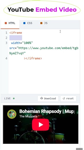 HTML Video Embed using Iframe #coding #htmltutorial #csstutorial