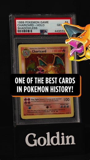 Goldin on Instagram: "One of the Rarest Charizard Cards EVER! This 1999 Pokemon Base Set Shadowless Rare Holofoil #4 Charizard - PSA GEM MT 10 is a glorious Pokemon commermorative! Among the more than 10,300 examples of this piece recorded in PSA's census reporting, fewer than 1% of copies have achieved this unimprovable grading tier. Bid on this beautiful Charizard Card in our historic #Goldin100 at goldin.com! #TheHobby #Pokemon #Collectibles #Charizard #pokemonCards #TradingCards #TCG"