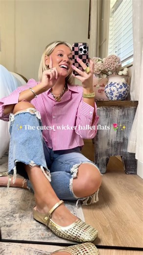 The cutest wicker ballet flats for spring and summer! 🌷✨#springshoes #balletflats #flatshoes #grandmillennialstyle #shoetok