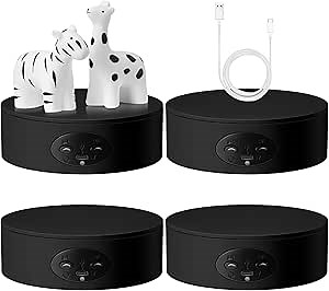 Pickmesh 4 Pcs Turner Cup Rotating Display Stand 360 Degree Rotating Turntable for Epoxy Glitter Tumbler Display Automatic Spinning Rotating Platform Mute Photography Turntable for Art(Black)