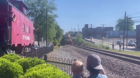 Norfolk Southern locomotive passes through Marion, North Carolina, USA
