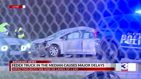 Deadly wreck on I-240; FedEx truck in median