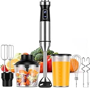 6-in-1 Immersion Blender, 1000W Hand Blender with 20 Speeds, Scratch-Resistant Stick Mixer with Whisk, Chopper, Beaker, Egg Beaters & Dough Hooks – Heavy Duty Hand Mixer, Black