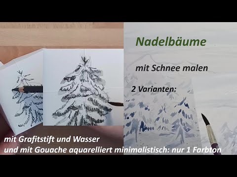 Schnee Bäume minimalistisch malen Nur ein Stift oder ein Farbton Aquarell Grafitstift Aquarellstift