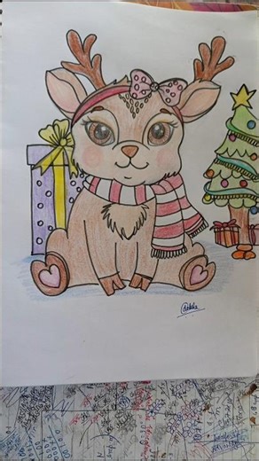 {Part 2️⃣} Cute reindeer 🦌❤️🌧️🎄✨ #RainyDayArt #ChristmasDrawing #CozyArtVibes