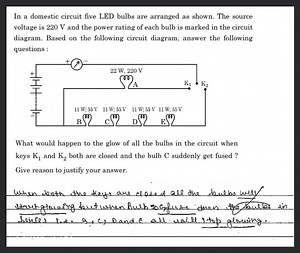 In a domestic circuit five LED bulbs are arranged as shown. The... | Filo