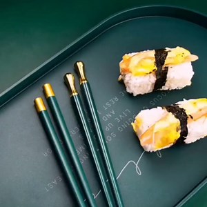 Random Mood Modern Design Chopsticks - Reusable, Dishwasher Safe, Non-Slip Fiberglass, Golden and Lucky Green Multi Style, 5 Pairs, 9.5in/24cm, Great for Chinese, Japanese, Korean Cuisine