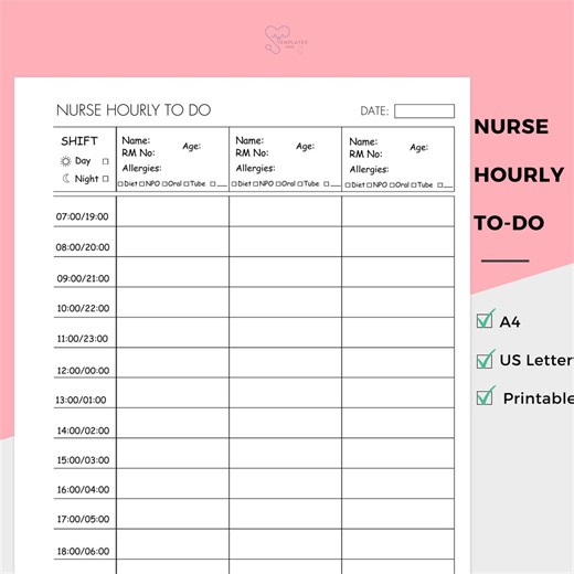 Nurse Hourly To-do List, Shift Planner (printable PDF) - Etsy