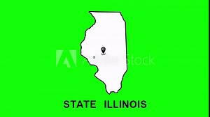 Illinois State of USA with pointer in capital city Springfield. Animated close up map of Illinois highlighted from map of USA. Zoom showing of state for social information, news. 4K. Alpha channel.
