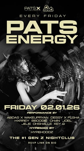 PATS ENERGY on Instagram: "PATS ENERGY featuring ABDAS X WAKEUPRYAN ⚡️ New year. New madness. PATS Energy this Friday. Where sound, energy, and community collide. See you. Performance by: @aldo.abdass x @wakeupryan__ @dessy.jlta x @felishagomies @harreeyyy__ @bboogiebeats__ @ginjirosano__ @jassondnll @ohshalle Hypeman by @hypehoodz RSVP link in bio."