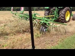 Birdseye view of Krone KW 5.52/4x7 T Tedder running Central Border Spreading Control