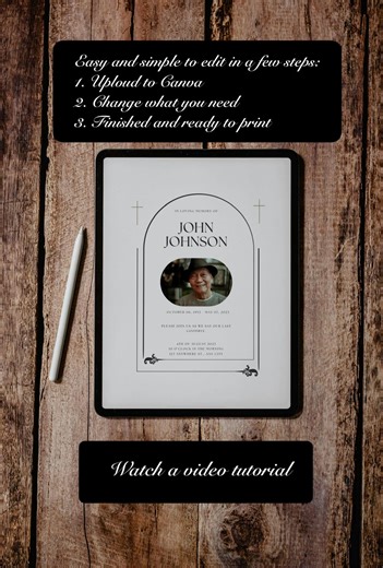 Funereal Memorial, Funeral Invitation, Printable Memorial Announcement, Editable Celebration of Life Template, Invite Death Announcement - Etsy Australia